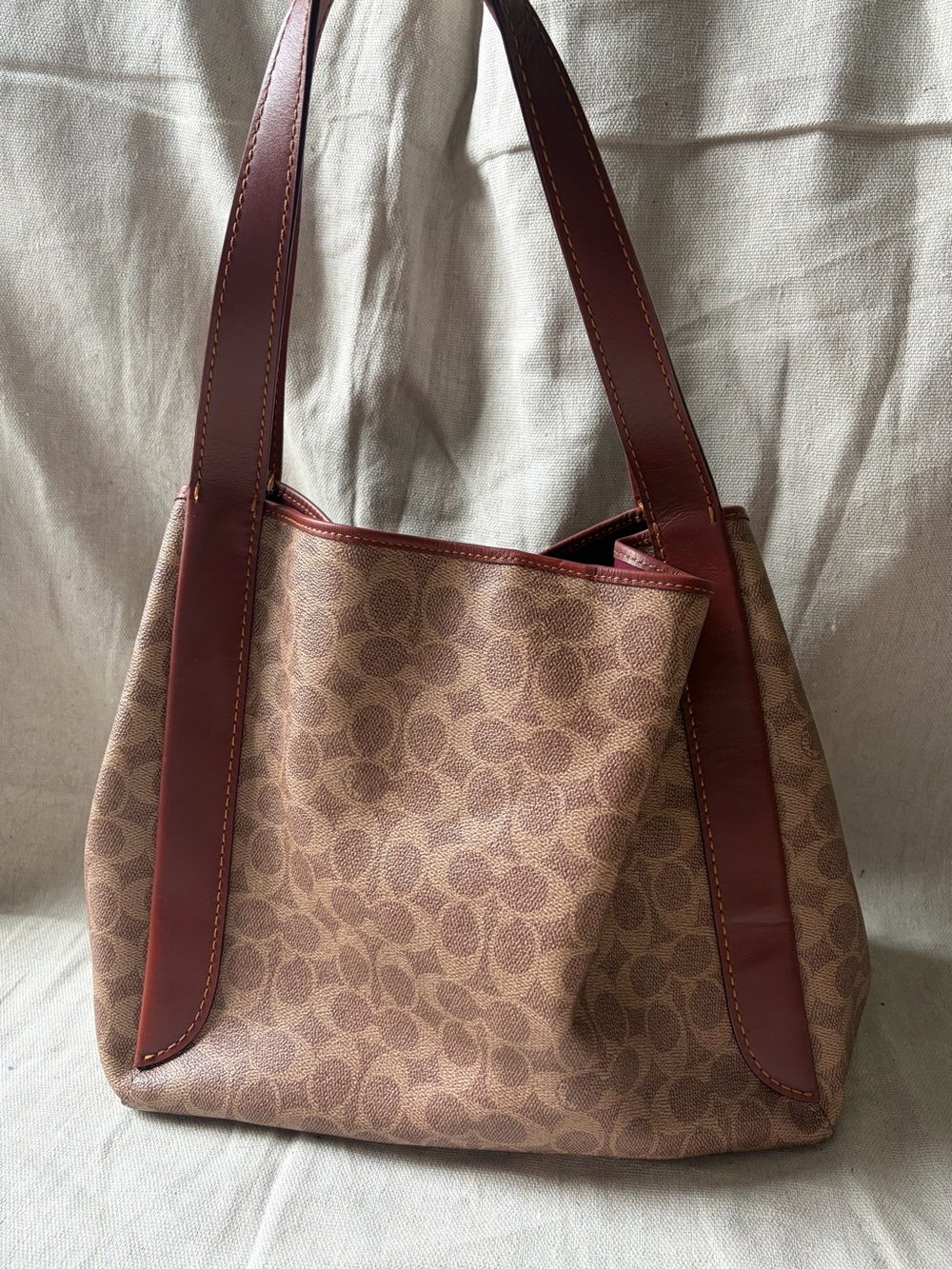 Coach Hadley Hobo Bag Signature Canvas Tan Rust Brown Large Shoulder Tote 79249